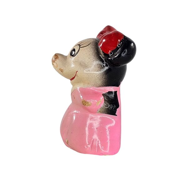 Vintage Disney Minnie Mouse Pencil Sharpener Composite Pink Dress Red Bow - Picture 2 of 8